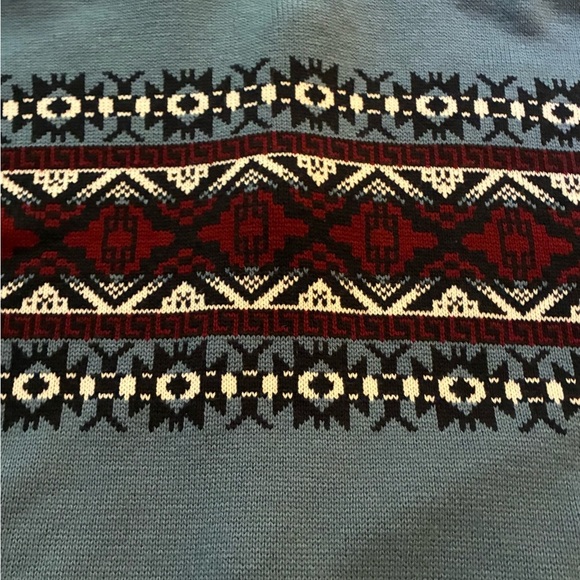 Vintage John Blair Nordic Fair Isle Zip Sweater Jacket Blue Red Geometric XLG - Picture 9 of 12